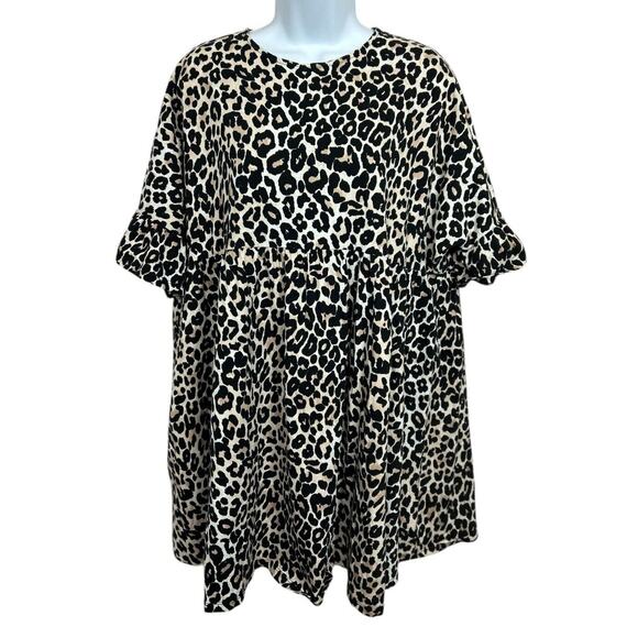 Asos Design Animal Print Mini Smocked Dress Sz 4 Oversized Flounce Sleeve - Picture 2 of 6